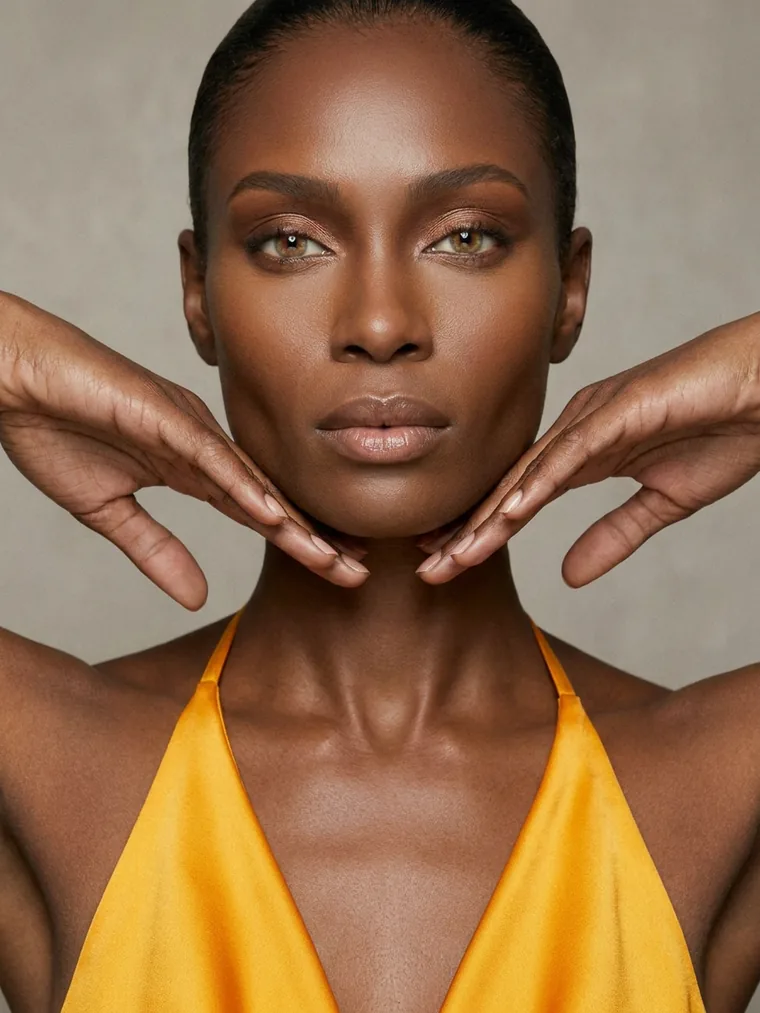 Beauty close-up, hands framing the face