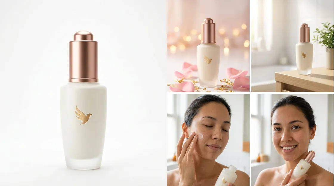 A plain product photo on the left and the finished AI scene on the right