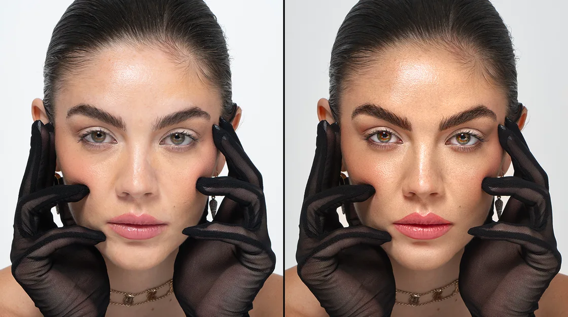 Beauty portrait before and after high-end retouching