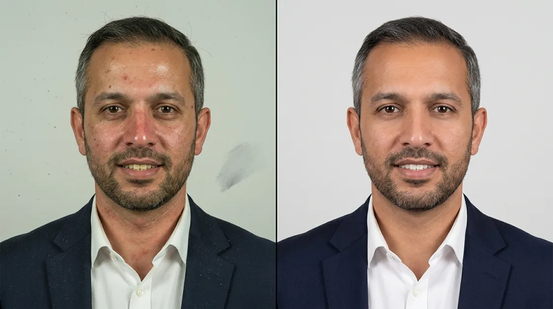 Corporate headshot before and after retouching