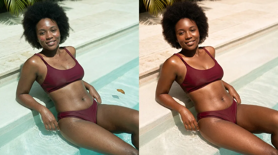 Lifestyle influencer photo before and after retouching
