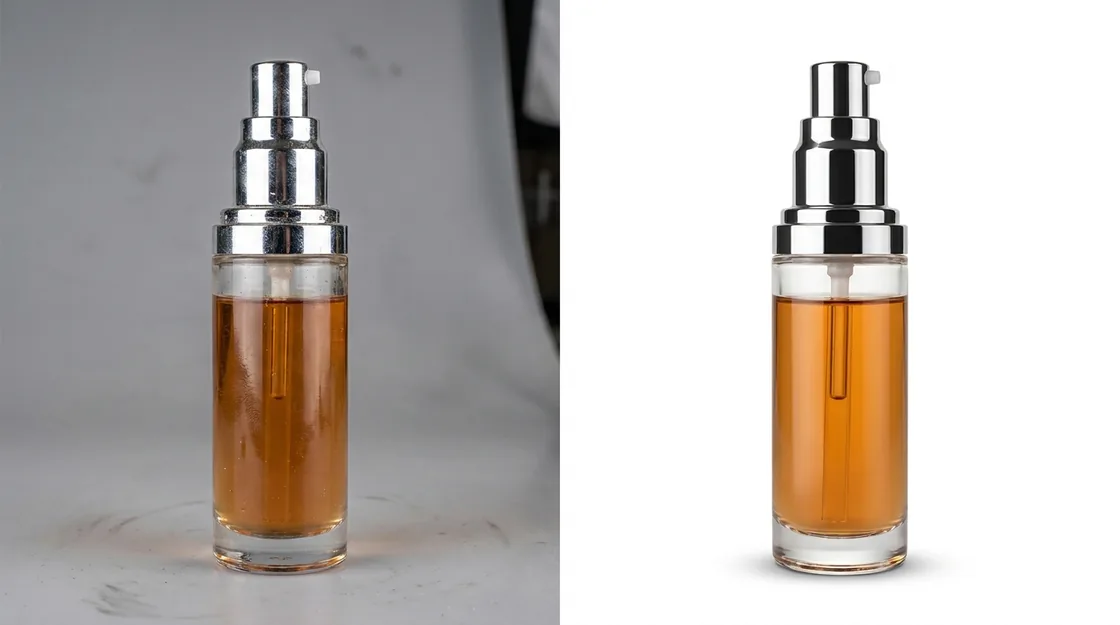 Cosmetic product before and after retouching