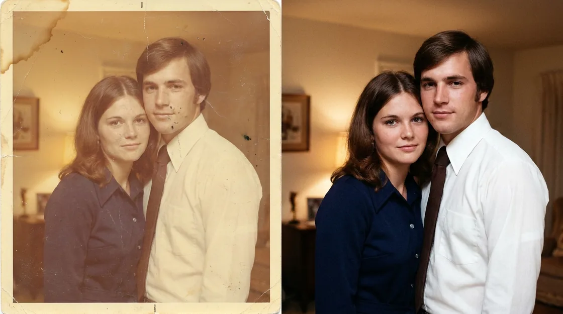 Old photograph before and after restoration